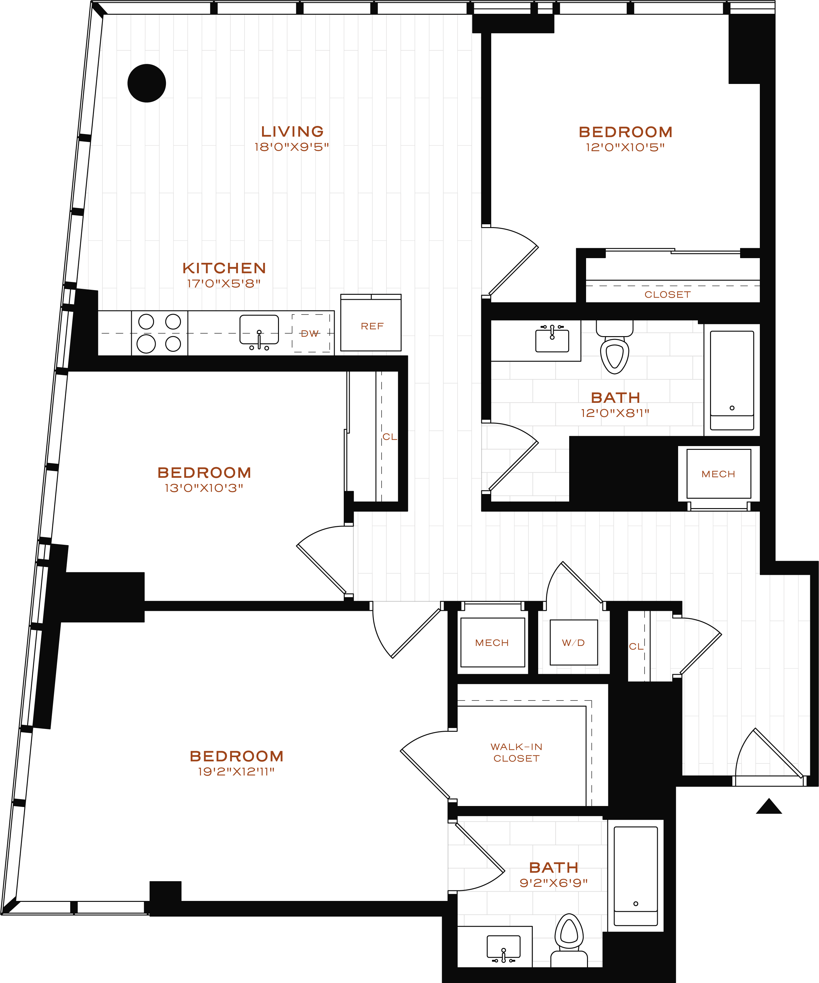 Rendering of the 3 Bed-2 Bath Floor Plan